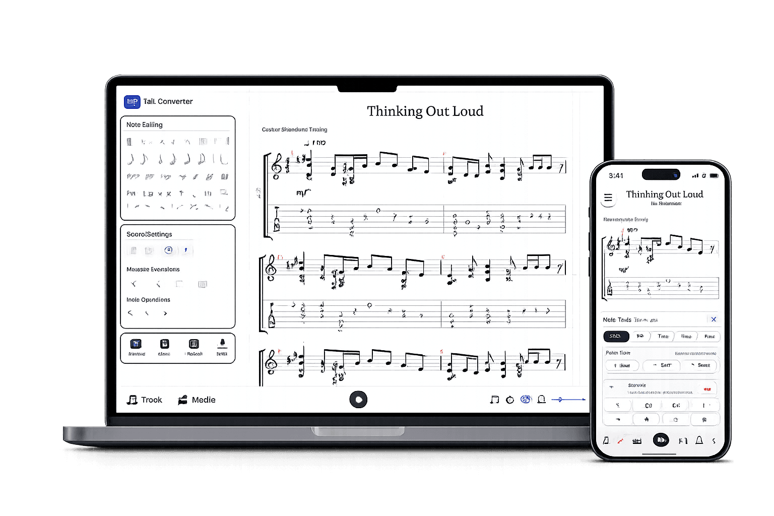 Tabtify editor on a laptop - guitar tab with playback